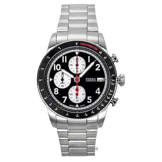Fossil Pánské hodinky Sport Tourer Chronograph s quartzovým pouzdrem a černým ciferníkem z nerezové oceli FS6045