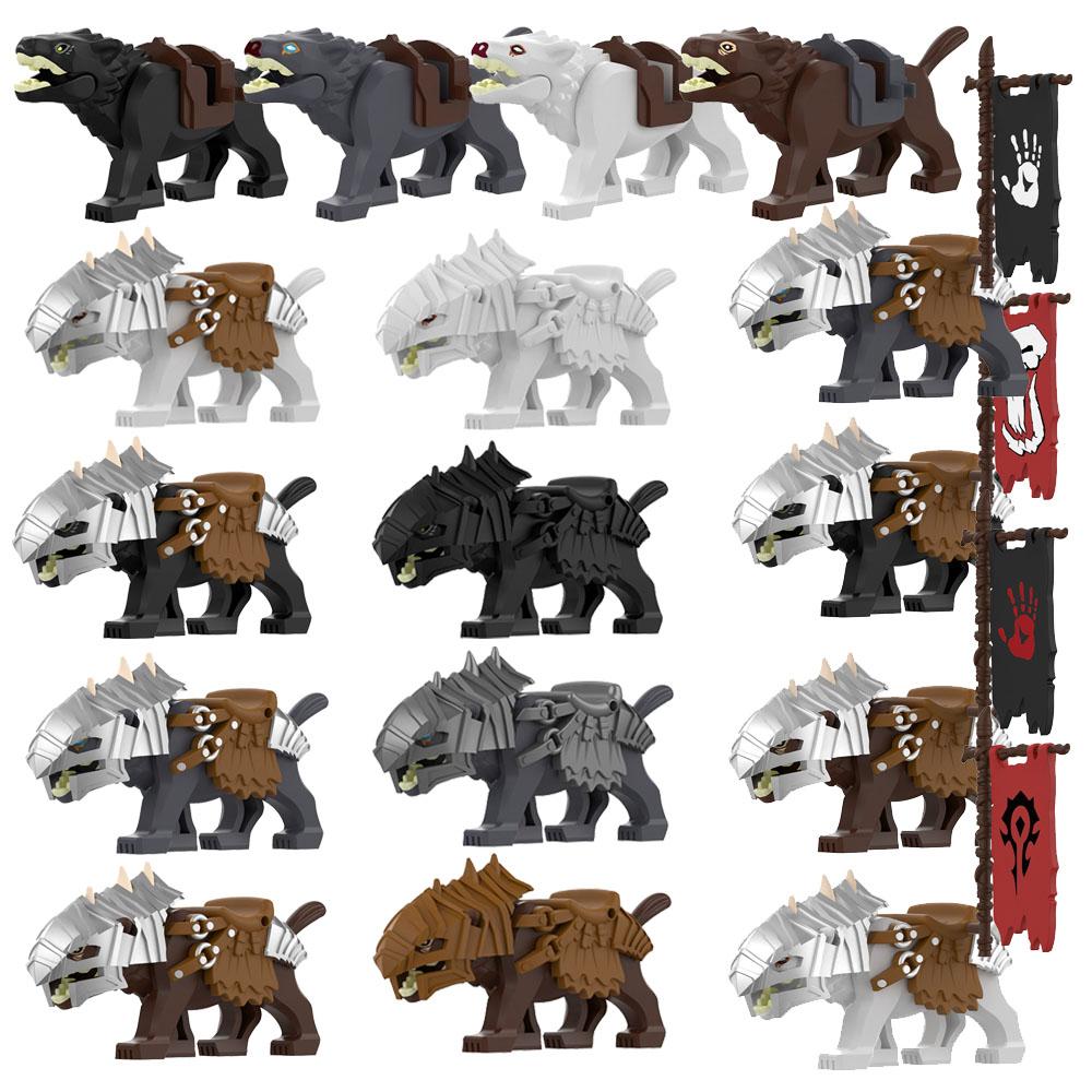 MOC Medieval Wolf Building Blocks Castle Army Knight Soldiers Figures Mount Animal Bricks Toys Gift DF004