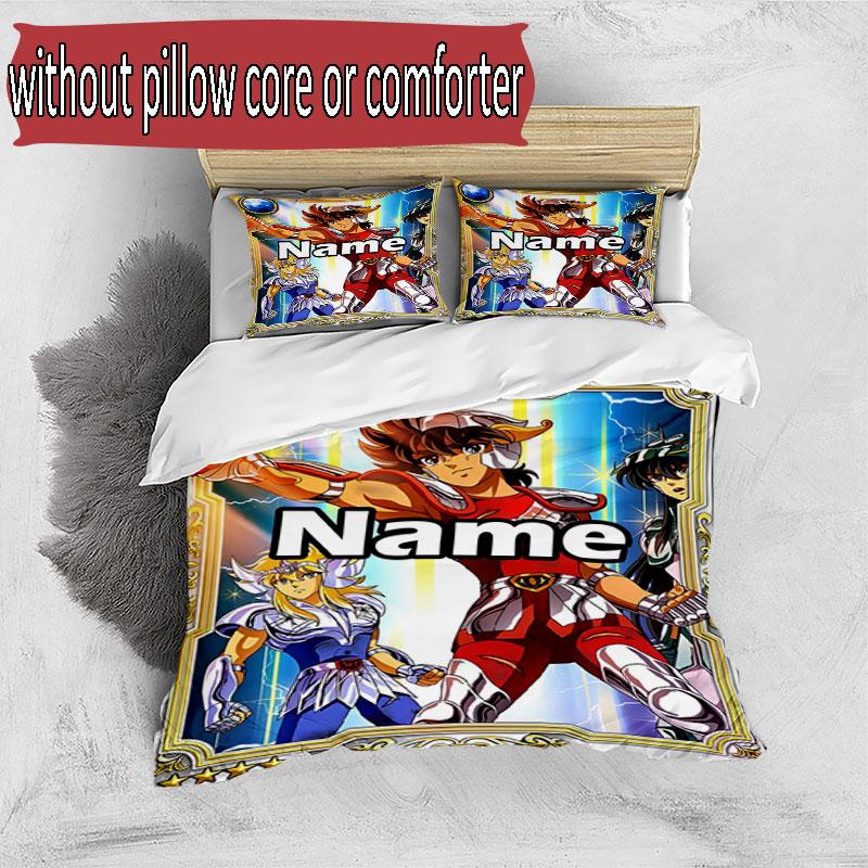 3pcs Duvet Cover Set (1*Duvet Cover + 2*Pillowcase, Without Core), Custom Name Saint Seiya Pattern Bedding Set, Home Bedroom Decor Gift