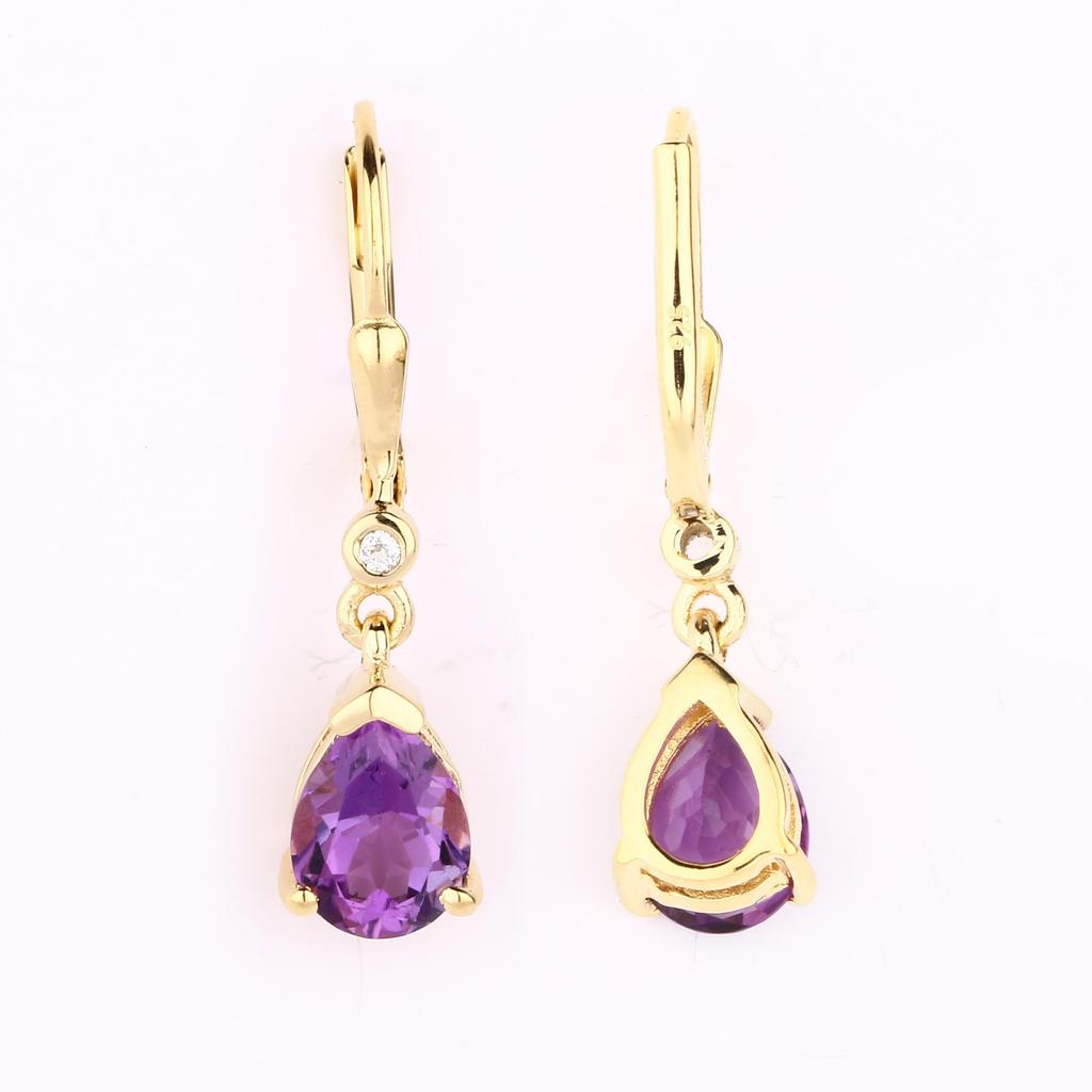 African Amethyst & White Topaz Earrings 925 Silver Gold Plated