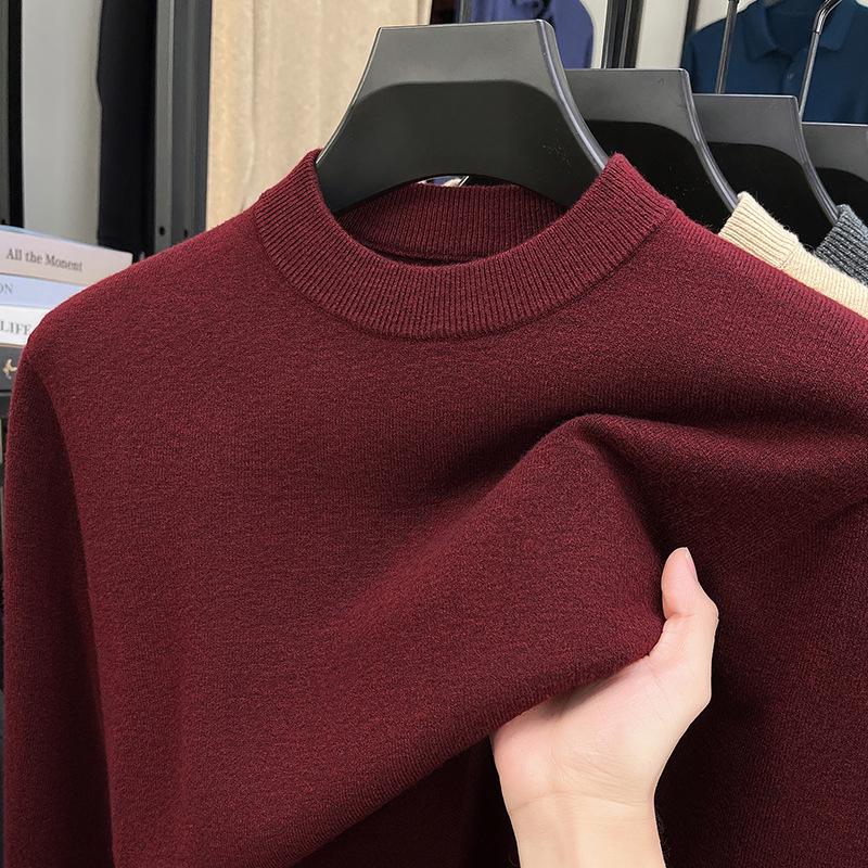 Men's Thickened Knit Sweater - Anti-Pilling Solid Color Half-High Collar Pullover for Autumn and Winter