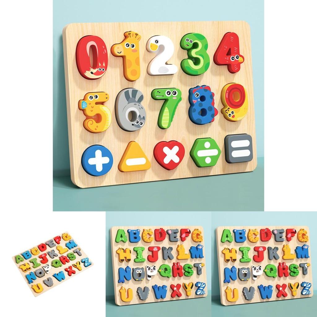 Wooden Cartoon Number And Letter Puzzle Board For Kids Educational Learning Play