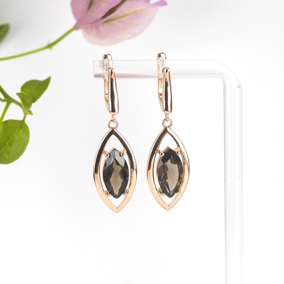 Natural Smoky Quartz Clasp Earrings MQ 14*7mm 925 Sterling Silver Rose Gold Fine Jewelry for Women Birthday Chrismas Gift