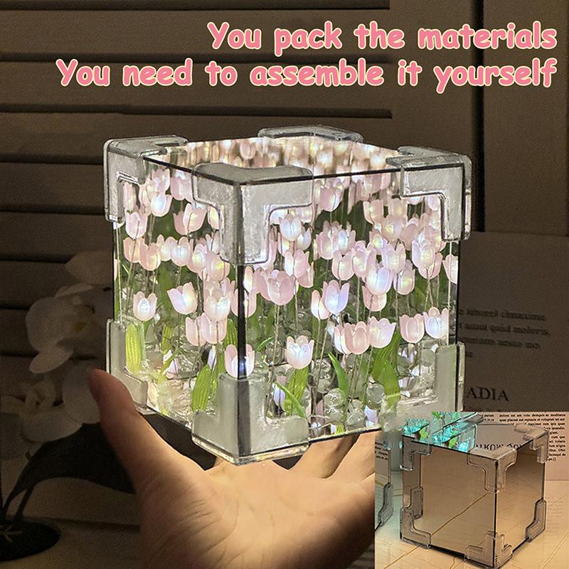

1 комплект пара девушка подарок 10 см креативный сделай сам тюльпан цветок морской куб трехмерный маленький ночник упаковка материала розовый