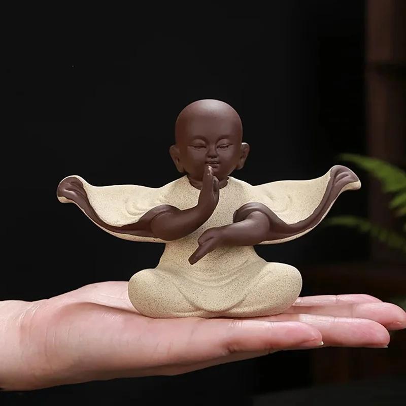 Ceramic Monk Figurine Zen Buddhist Decor Happy Buddha Meditation Monk Figurine for Yoga Room Feng Shui Laughing Buddha forOffice