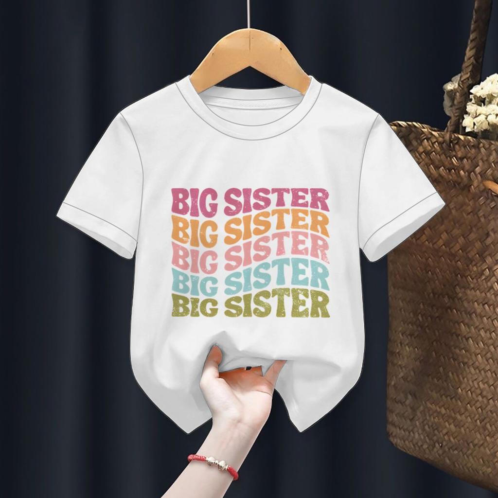 Big Sister Little Sister Print Tshirt for Girl Siblings Matching Outfit Tops Summer Sibling T Shirt Retro Children Clothes Tee