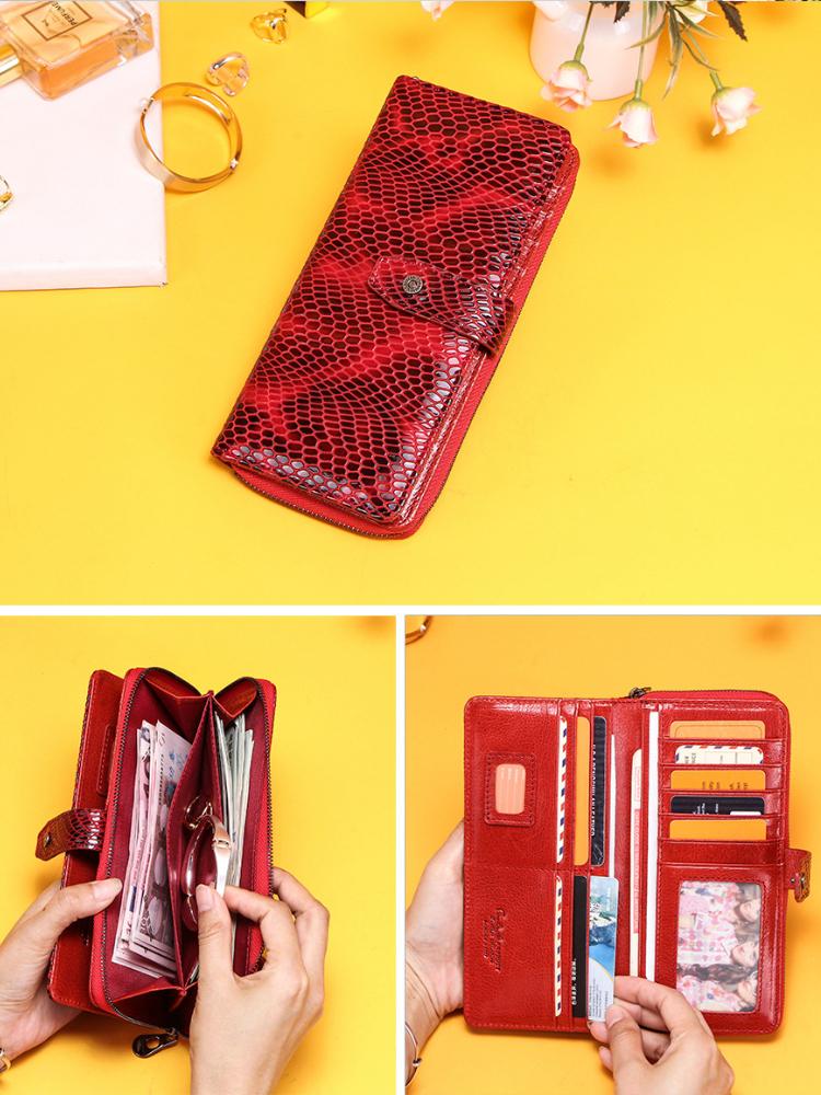 Johnature Fashion Genuie Leather Women Wallet Rfid Anti Theft Soft Cowhide Long Hand Wallet Card Holder Phone Purse