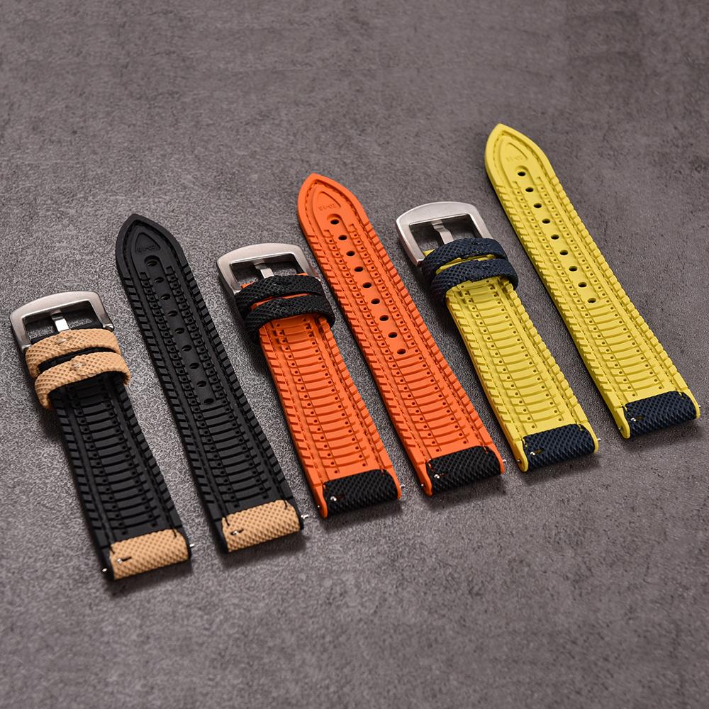STAPELP Hybrid FKM Sailcloth Nylon Watch Strap 18mm 20mm 22mm 24mm Fluoro Rubber Leather Watchband For Each Brand Diving Watches