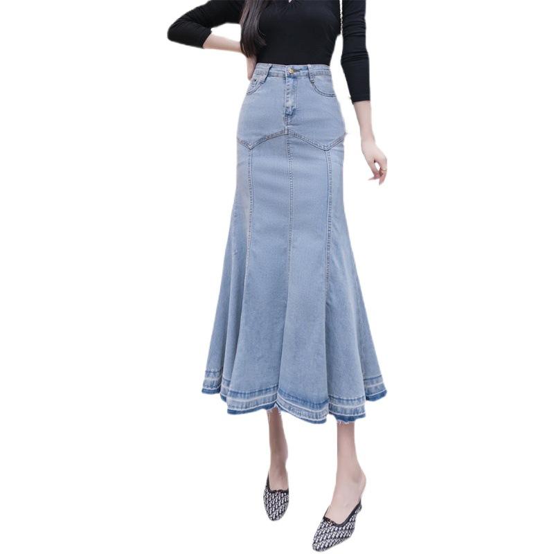 2025 Elegant Spring/Autumn Slimming Denim Fishtail Midi Skirt