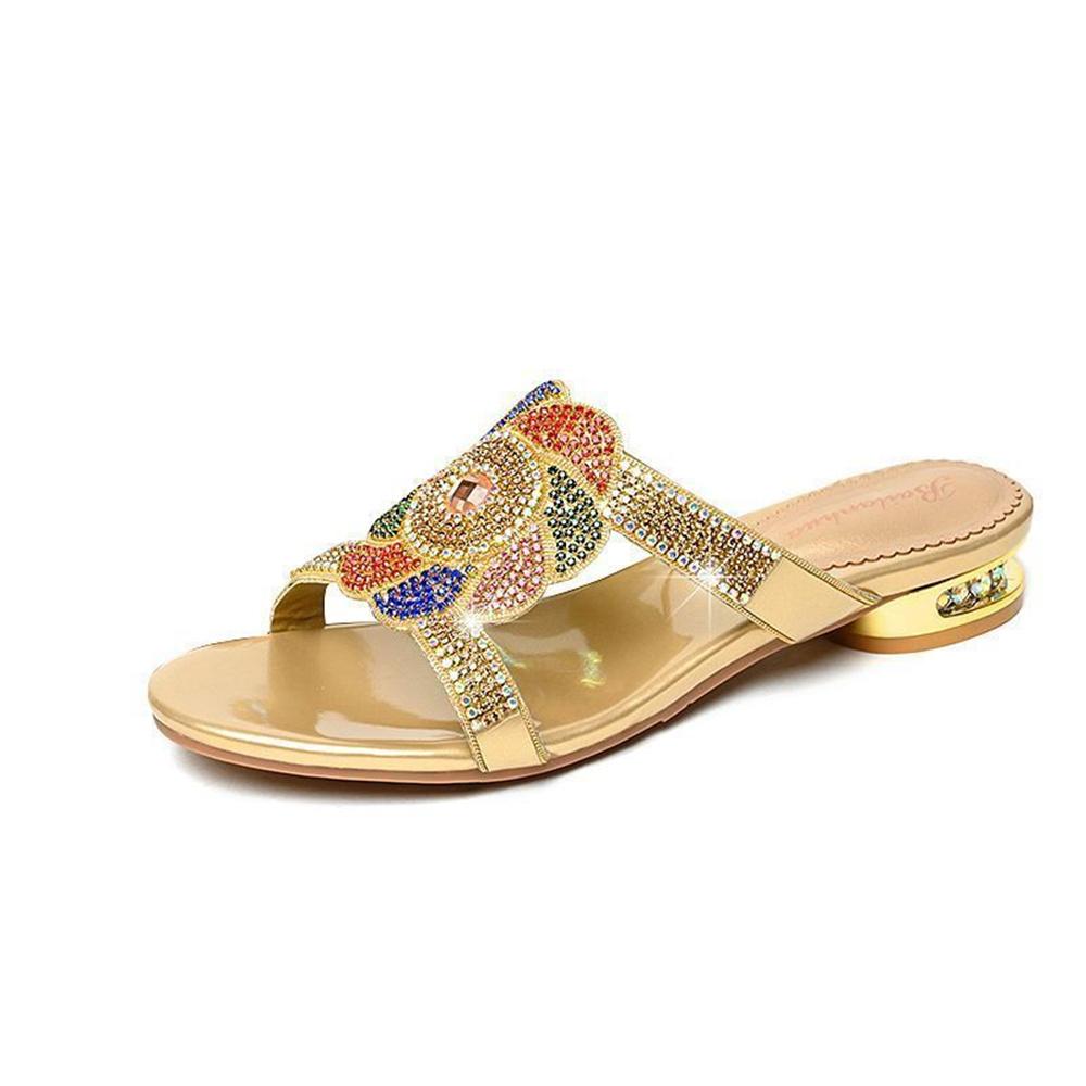 Women Fashion Sweet Purple Crystal Square Heel Sandal Shoes Lady Casual Comfort Summer Plus Size Sexy Sandals Ab620