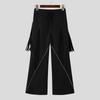 INCERUN Men Drawstring Elastic Waist Long Trousers Casual Fishnet Patchwork Tassel Pants