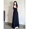 Black long dress fake two pieces Hepburn style small black dress Platycodon French age reduction thin suspender dress children's summer dress