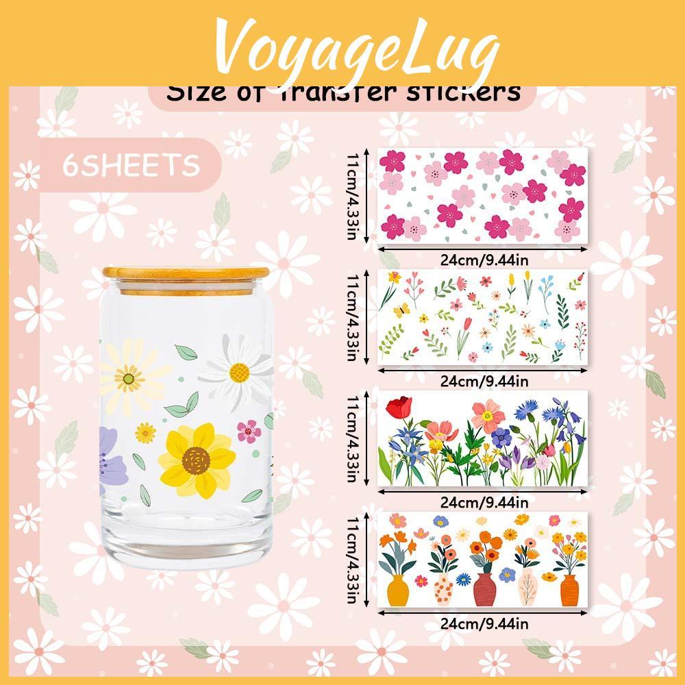 Glas Wasserbecher mit frischen Blumenpflanzen-Serie Kristall Transferaufkleber zur Heimdekoration