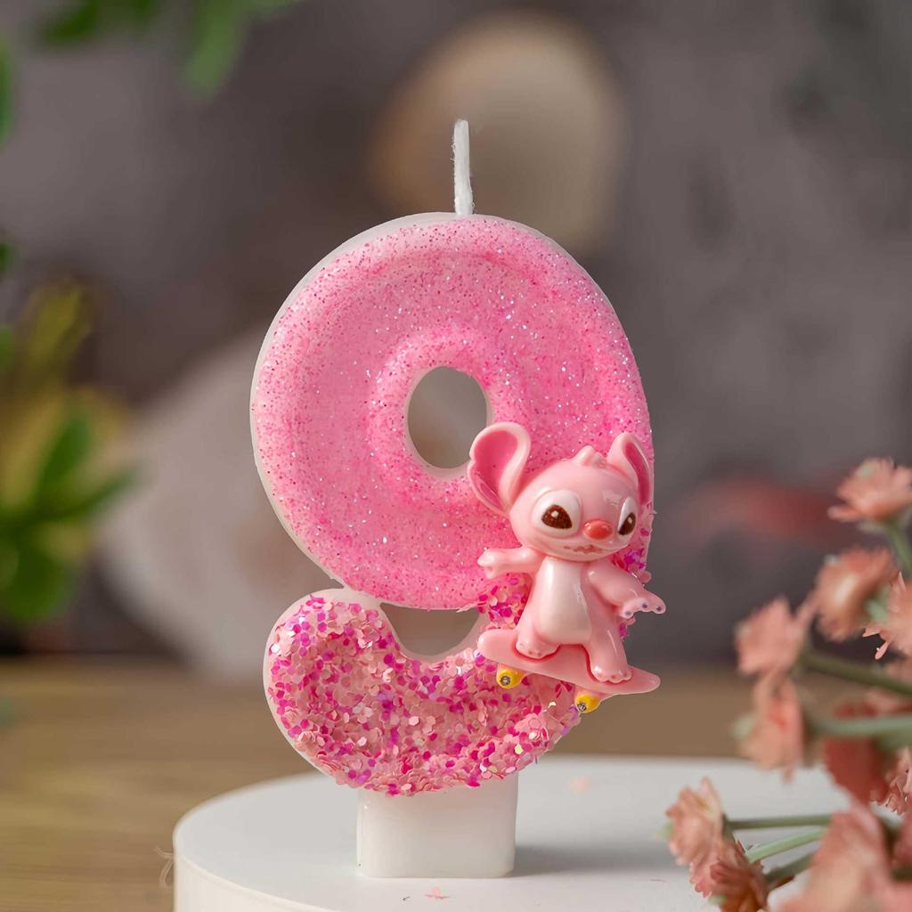 Pink Long-Eared Animal Birthday Candle, Number 09, Cute Cartoon Decoration for First Birthday Cake