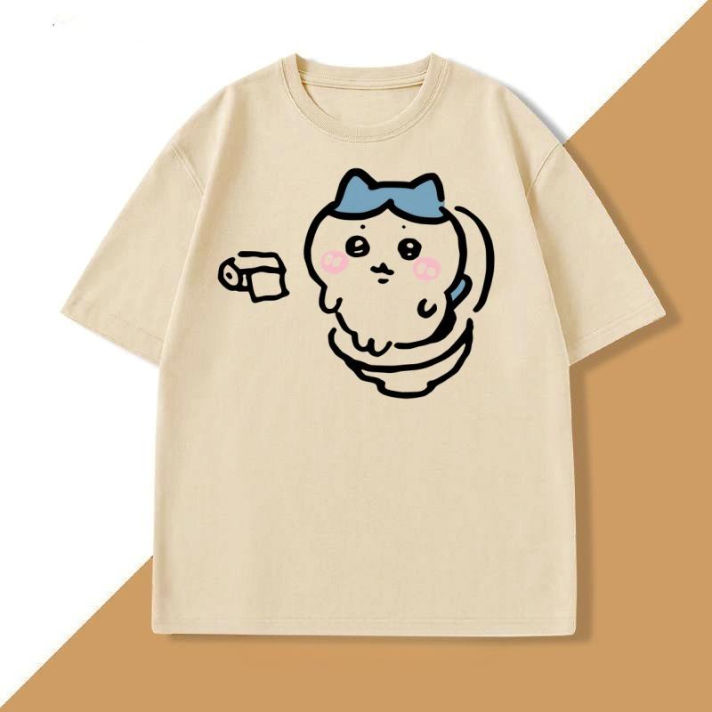 Hachiware On The Toilet Tshirt for Unisex Women Funny Cotton Short Sleeve Round Neck Tshirt Humor T Shirt Loose Casual Clothes