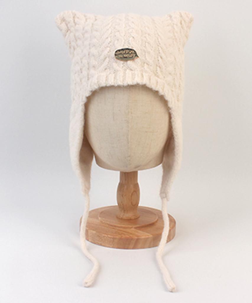 Yunibeosyeolkemiseuteuli Wool Twist Cat Ivory Earflap Hat Cat Hat