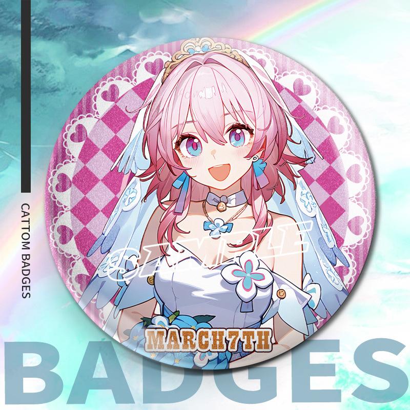 

Двойные значки Star Rail размером 58/75 мм с изображением Цзинлю, Серебряного Волка, Клары, Кафки и 7 марта в свадебном платье идеально подходят в качестве значков Cos 58mm