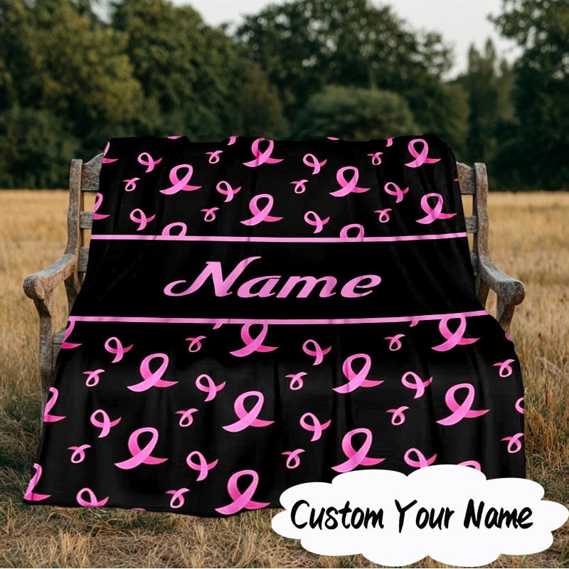 Custom Name Pink Ribbon Courage Blanket Ideal Bedding Blanket Perfect for Travel, Camping, Living Rooms, Offices, Sofas, Fan Christmas gift