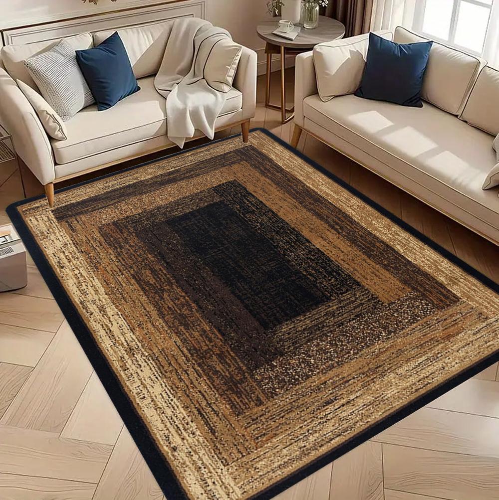 Nesting Square Pattern Carpet Mat Rug Classic & Elegant Home Decoration with Black Grey Tone for Living Room Bedroom