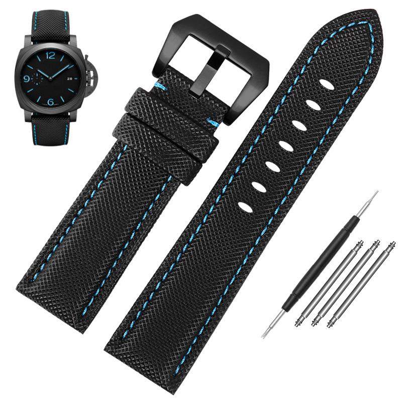 

Классический ремешок для часов 24 мм, подходит для Panerai Luminor PAM01661, черный, синий, нейлоновая ткань, ремешок из натуральной кожи с пряжкой 24mm