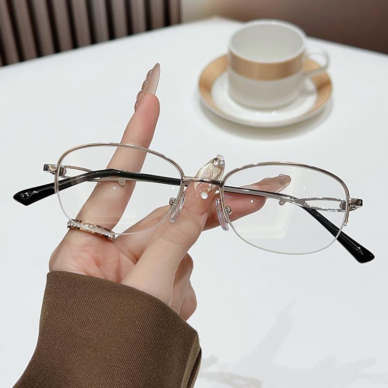 New Metal Semi-Rimmed High-Definition Photochromic Myopia Glasses Unisex Fashionable Trendy Versatile Eyewear 0 To -4.0