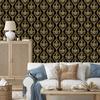Black and Gold Tropical Ochre Pattern Wallpaper, Soft Shapes 50x1000