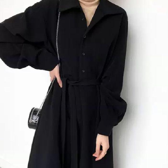 Hepburn French Retro Slimming Long Sleeve Black Dress for Women - Spring/Autumn
