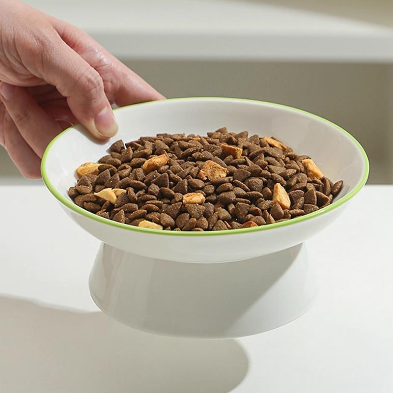 Ceramic Tall Footed Drinking Water Bowls, Anti Overturning Oblique Mouth, Neck Protection, Large Caliber Cat Bowl, Articles, 1Pc