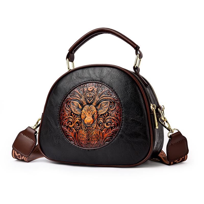 Exquisite Hand-Tooled PU Bag with Deer Design – Vintage-Inspired Crossbody and Top-Handle Bag for Women