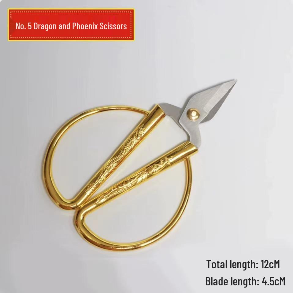 Gold Stainless Steel Dragon and Phoenix Ribbon Cutting Scissors with Zinc Alloy Handle - Tailor Wedding Gift
