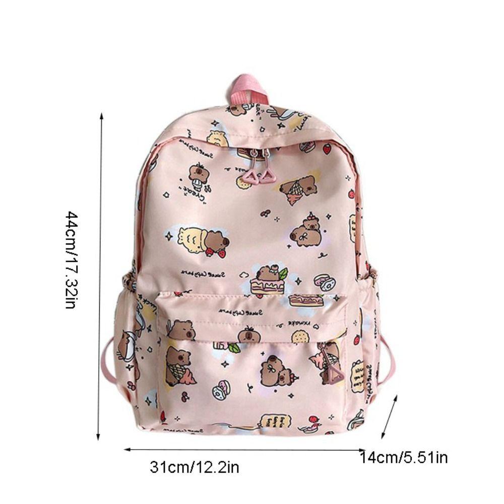 Wide Straps Cartoon Animal Daypack Nylon Large Capacity School Bag Fashion Capybara Backpack  Daily