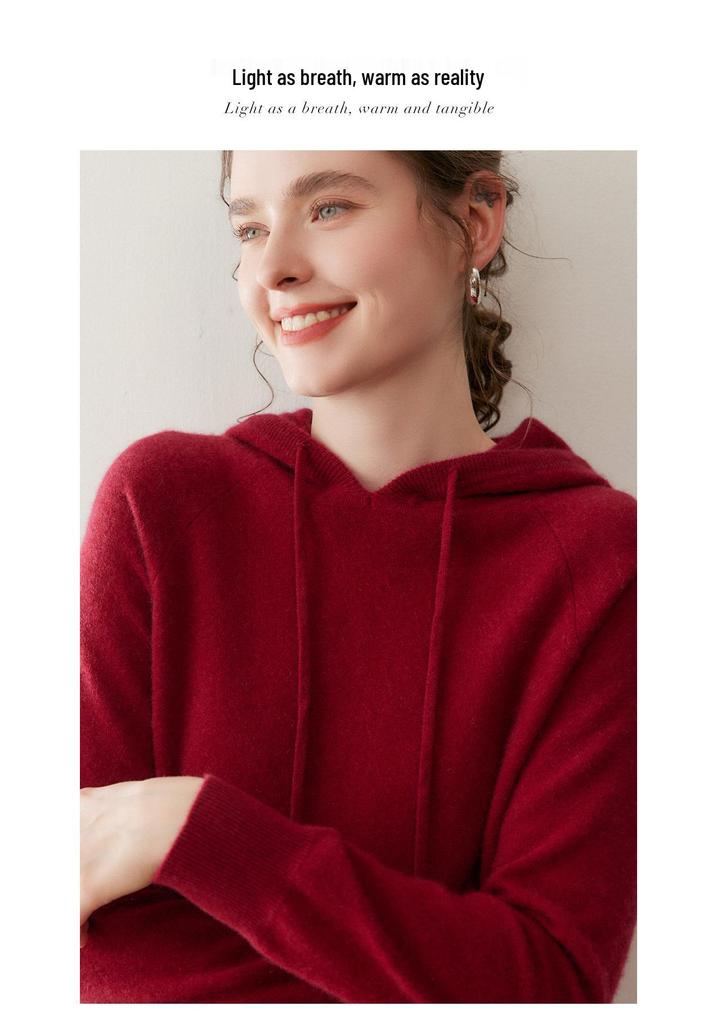 Women's Long Sleeve Cashmere Drawstring Hoodie – Autumn/Winter Versatile Knit Sweater Top