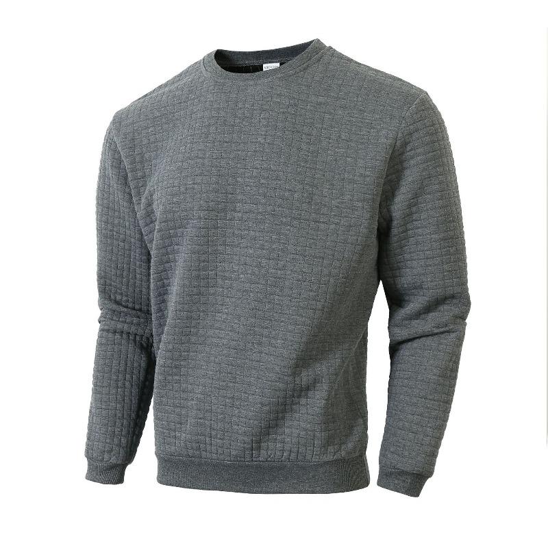 Men's Fall Winter Slim Fit Crew Neck Long Sleeve Sweatshirt, Solid Small Grid Pattern Casual Base Layer Pullover Tops