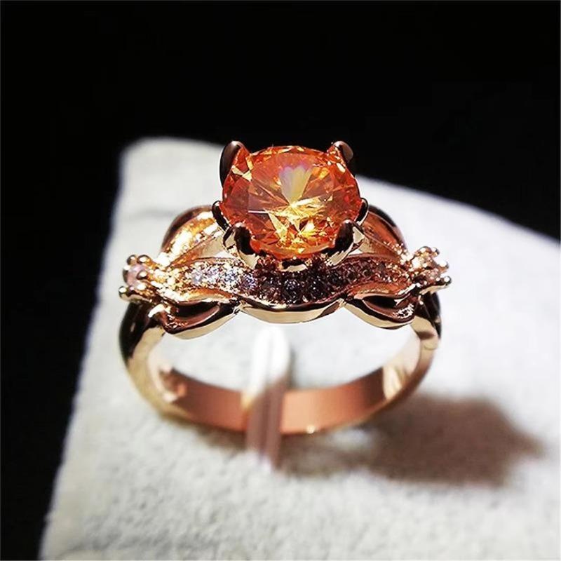 Huajie Rose Floral Shape Women's Wedding Ring Sparking Cubic Zirconia Bridal Party Ring Dazzling  Trend