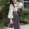 cute blouse and skirt set for top and bottoms with a bow Long Mori perfect for [LAVASEON] Mass-produced, 2-piece women. Midi-length tie. sleeves,