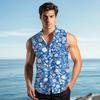 Men's Fashion Printed Sleeveless Lapel Button-Down Shirt Vest Top