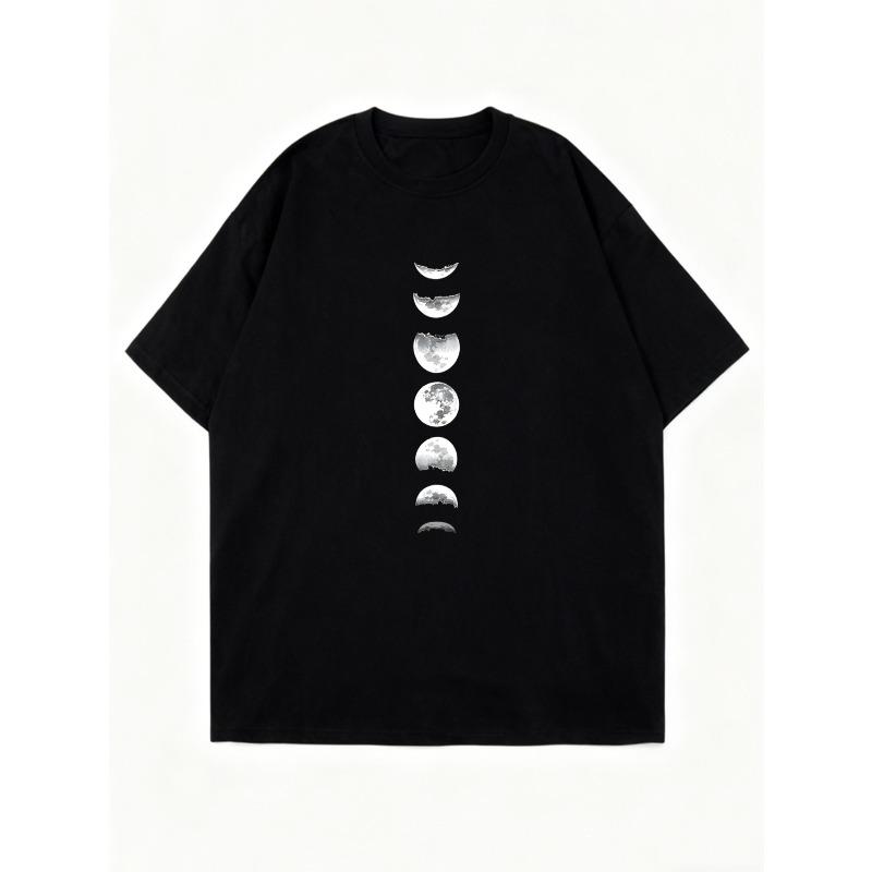 Moon Phase Graphic Oversized T Shirt Black Lunar Cycle Print For Casual Wear And Street Style