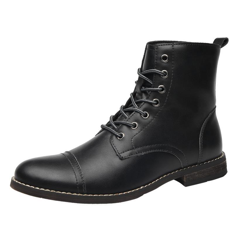 Amerikanische Cowboystiefel Herren Leder High-Top-Stiefel Britische Retro Lokomotive Stiefel Winter Samt Warm Martin Stiefel