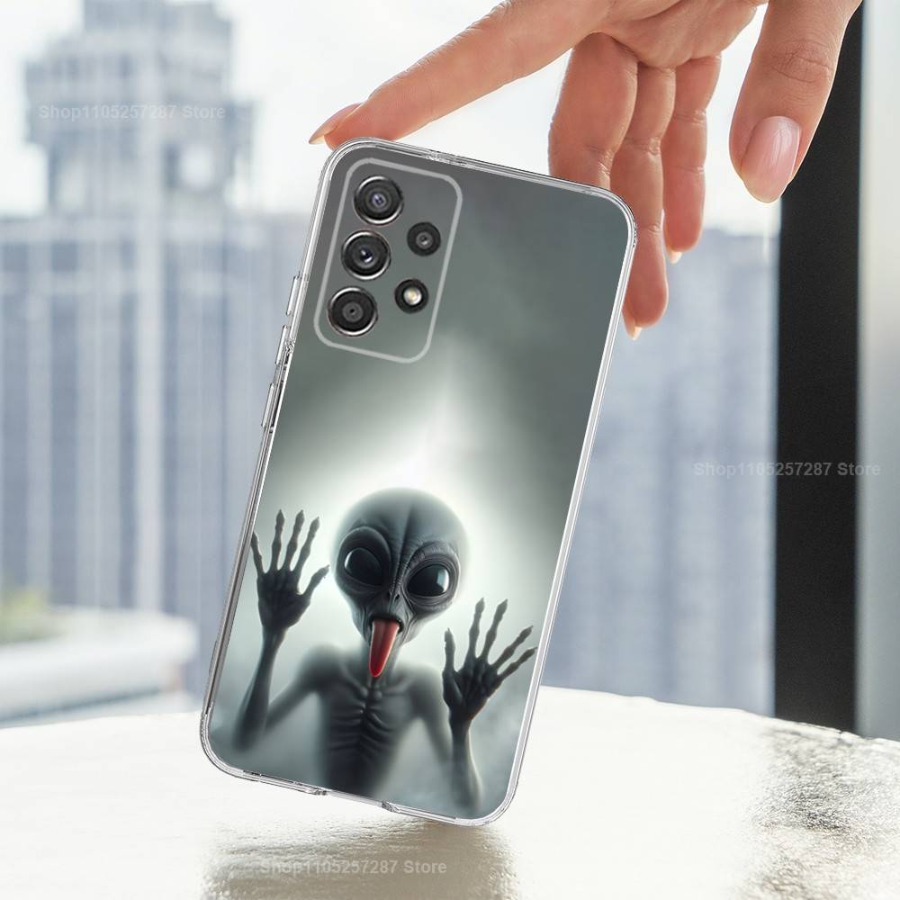 Singular Space UFO Alien Phone Case For Samsung A51,71,30,S21,10,20,Ultra,FE,Lite, S22,23,9,PIus,Transparent, Silicone