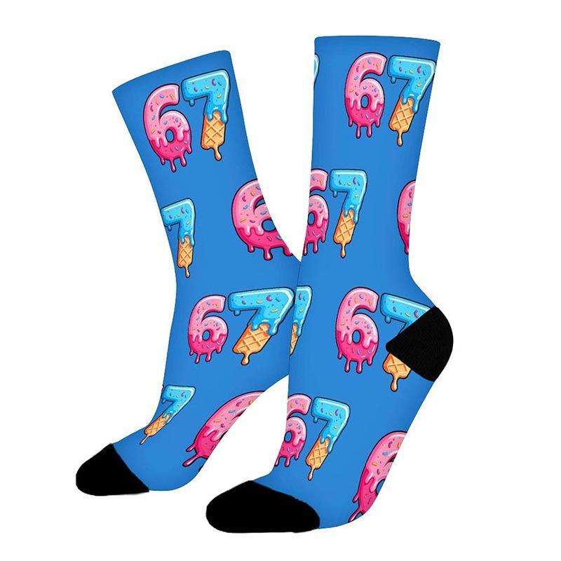Custom  Fashion  Socks 67 Letter Socks 3D Printed Mid-calf Long Socks, 360-degree Seamless Socks for Men and Women