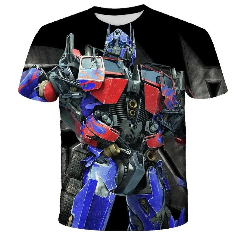 Verão 2025 Camiseta Transformers Estampada em 3D para Homem Crianças Roupa Legal de Desenho Animado de Manga Curta Meninos Meninas Tendência de Moda Streetwear