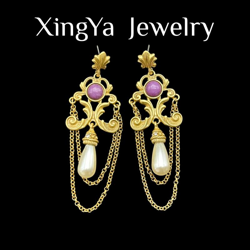 Retro Vintage Palace Style Su Lingdong Water Drop Pearl Earrings Elegant Temperament New