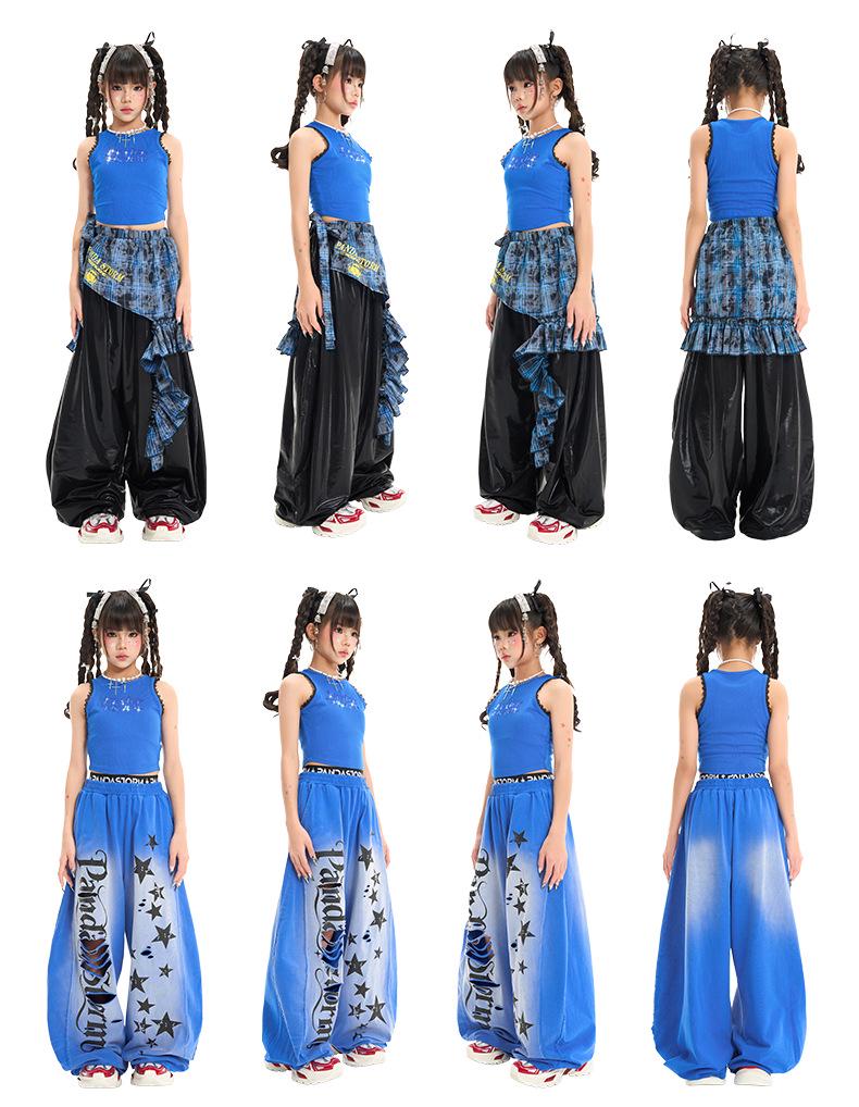 Girls' Rhinestone Vest & Loose Pants Hip Hop Dance Costume Set