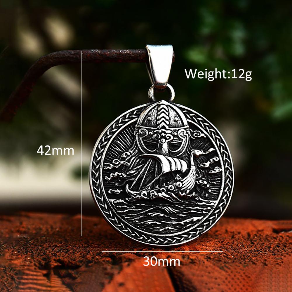 Vintage Stainless Steel Viking Pirate Ship Pendant Necklace For Men Nordic Double Dragon Amulet Necklaces Fashion Jewelry Gifts