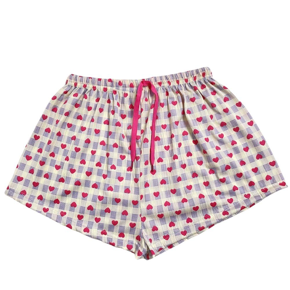 

Сладкая Любовь Короткие Пижамные Штаны На Кулиске Пижамный Низ Шорты с Принтом Сердечек Штаны Для Дома Улицы фиолетовый