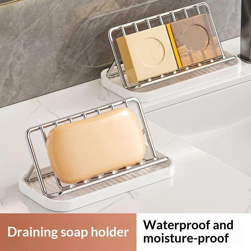 Bathroom Countertop Soap Holder Soap Storage Draining Rack & Kitchen Sponge Storage Rack Durable Easy To Clean Organizer