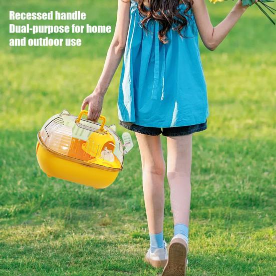 Travel Hamster Cage Small Pet Carrier with Transparent Viewing Dome Pet Crate with Ventilation Slots for Vet Trips Picnics Mice Gerbils Reptiles