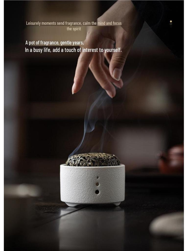 Ceramic Incense Burner for Coils & Sticks, Home Aroma Diffuser, Sandalwood & Agarwood Ornament.