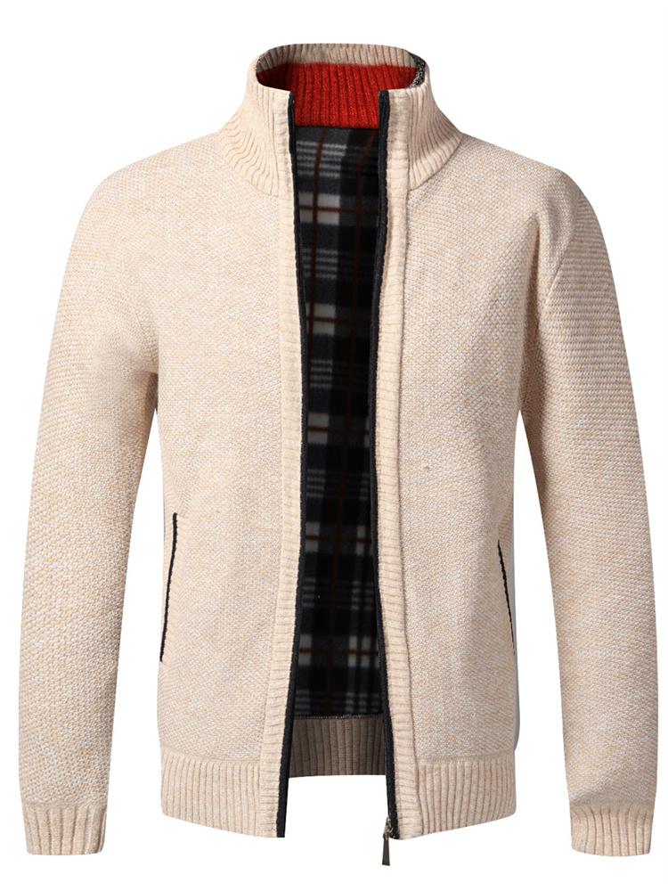 Autumn Winter Causal New Men's Jacket Slim Fit Stand Collar Zipper Jacket Men Solid Cotton Thick Warm  Sweater