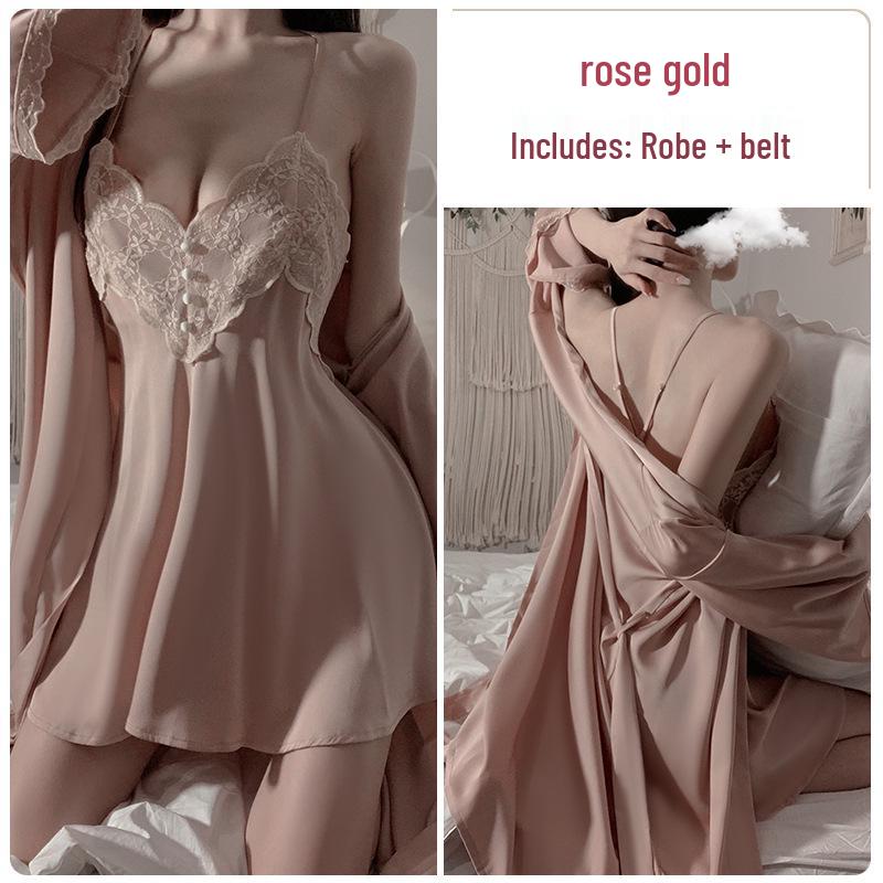 Elegant Spring/Summer Lace Pajama Set: Backless Camisole Nightgown & Cardigan